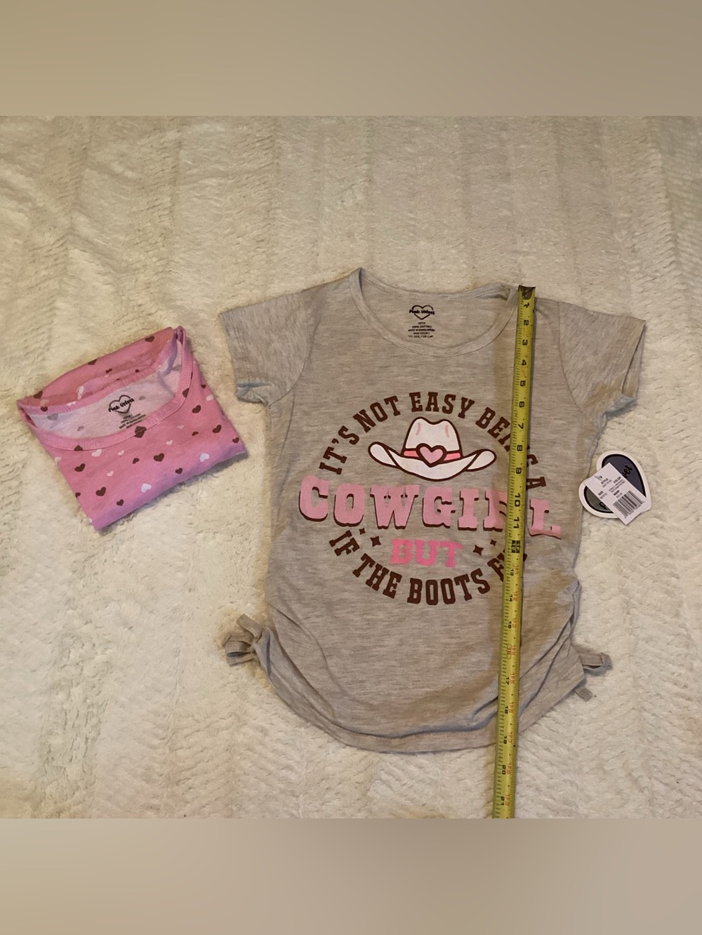 Girls Pink Velvet Sz 10-12 Western Girl Boots Fit Set Of 2 T Shirts